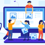 Team designing a modern website layout for digital marketing and design services in Palam.