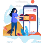 "Digital marketing illustration showing email marketing and lead generation services for business growth."