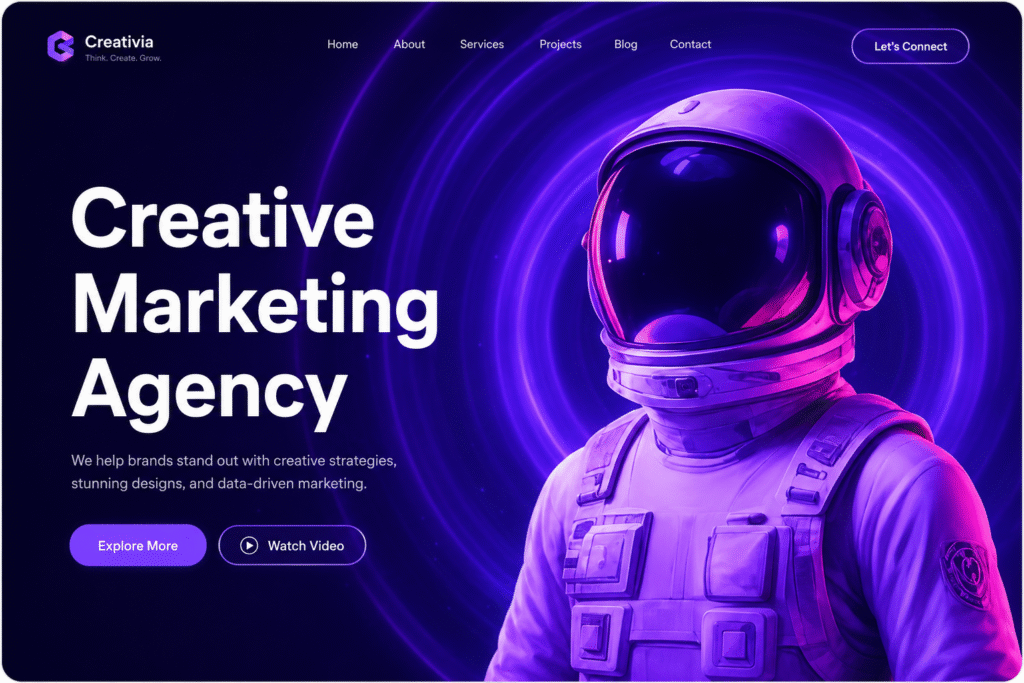 Futuristic creative agency landing page