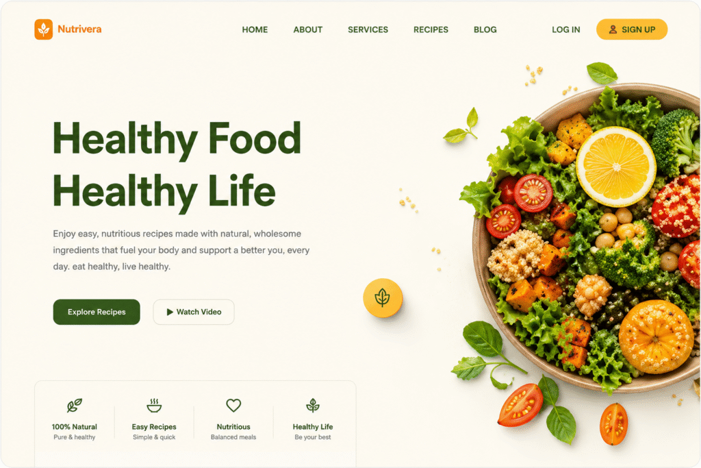 Healthy food, healthy life webpage design